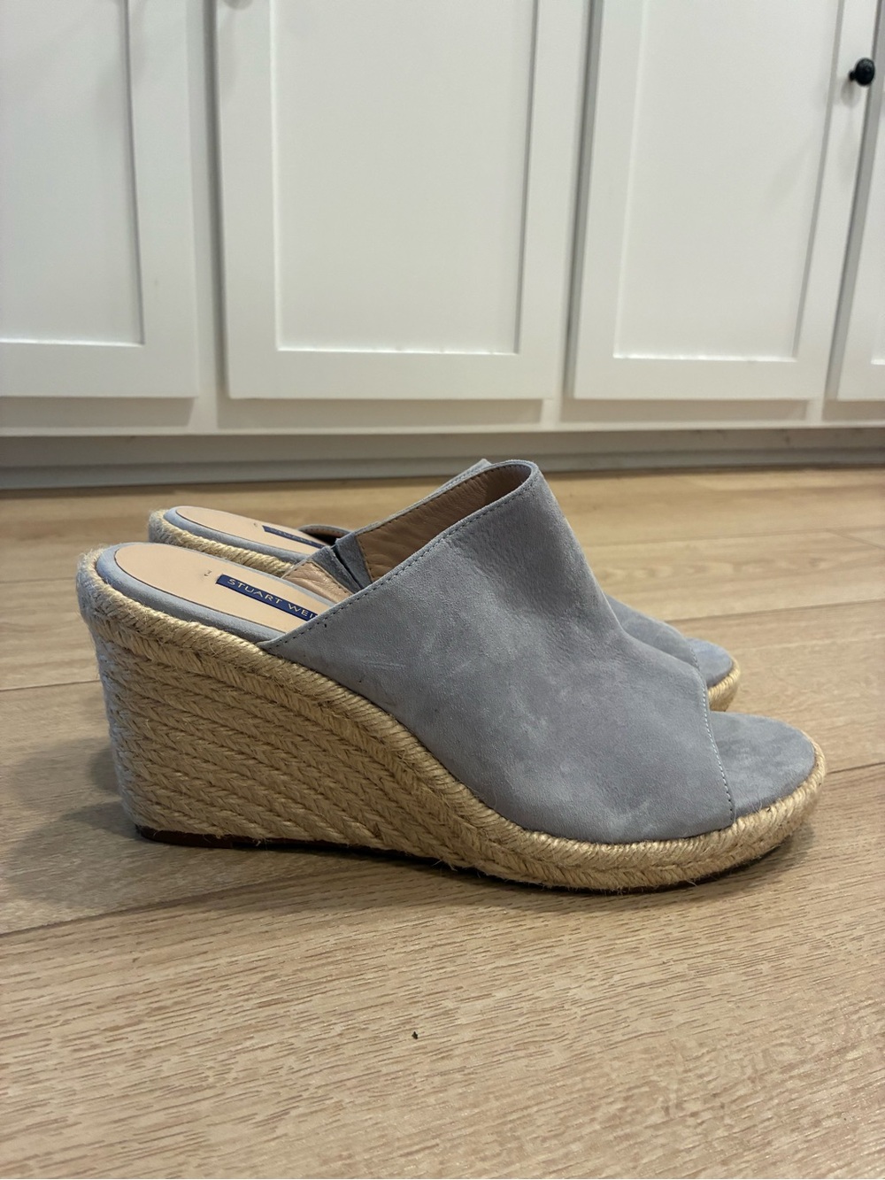 Stuart Weitzman Women’s Mirabella Suede Espadrille Wedge Mules Blue Size 11.5